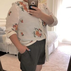 Anthropologie Embroidered Boho Button-Down Shirt